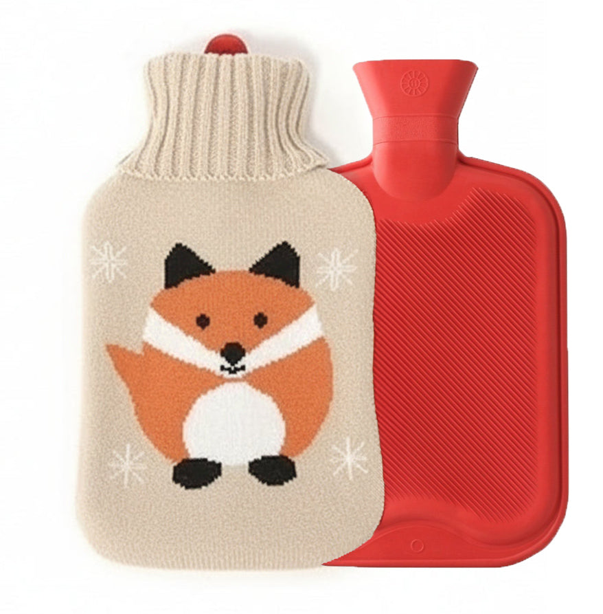 Perna pentru apa calda, Zola®, capacitate 2l, din cauciuc, husa crem cu vulpe