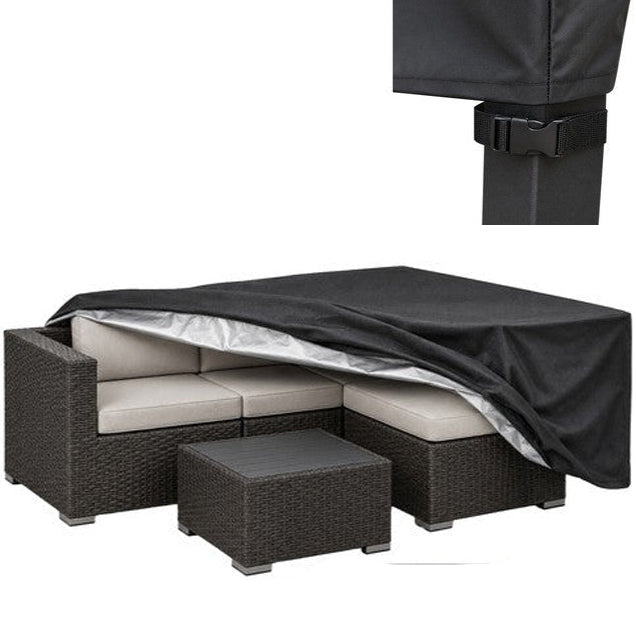 Husa mobilier gradina XXL, Zola, 205 x 160 x 70 cm, impermeabila PP+PU, protectie UV, fixare snur si catarame,neagra