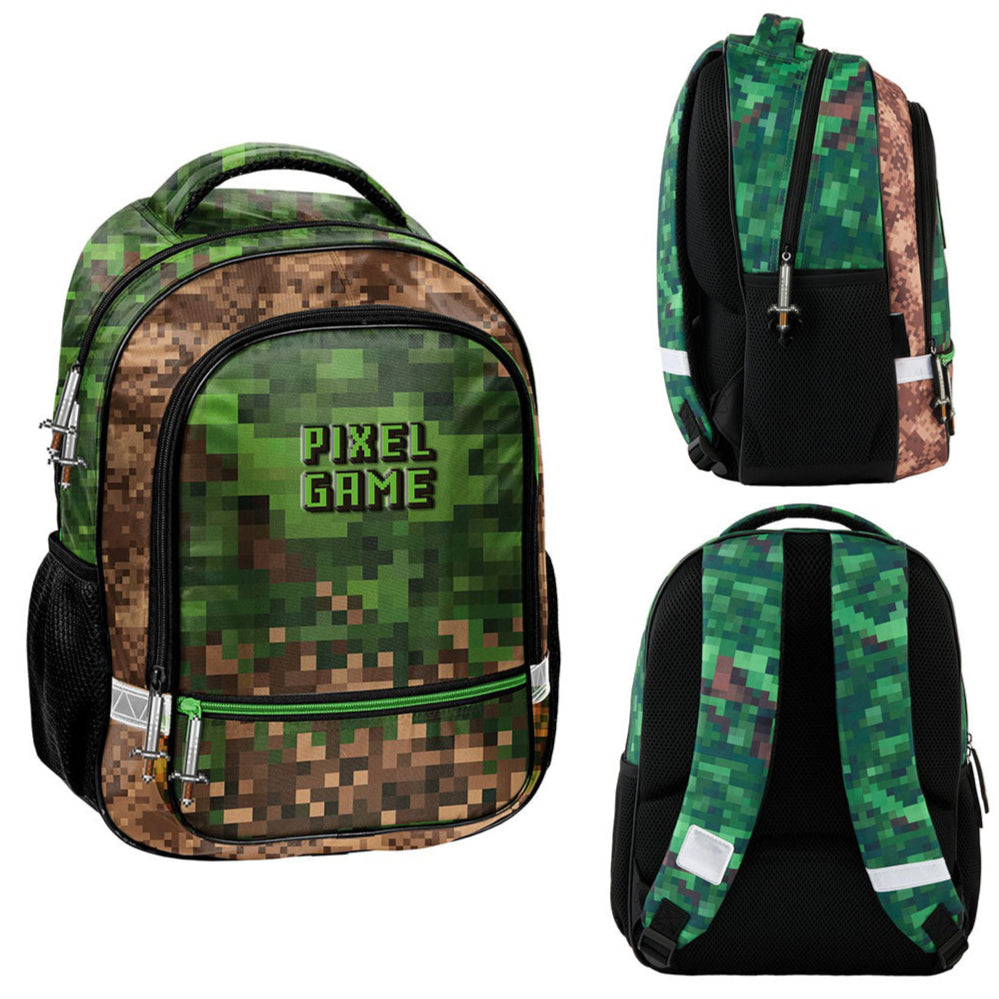 Ghiozdan scolar, Zola, Minecraft, 2 compartimente, impermeabil, 38 x 28 x 15 cm, verde/maro