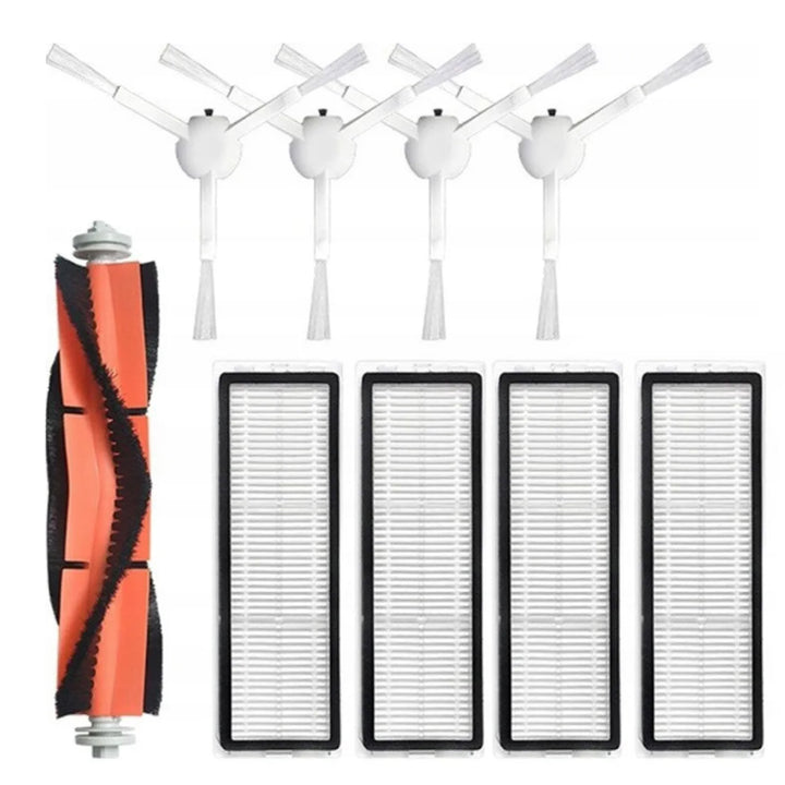 Set 9 accesorii robot aspirator compatibile Xiaomi Mi, Zola, 4 filtre HEPA, perie principala, 4 perii laterale cu 3 brate, alb