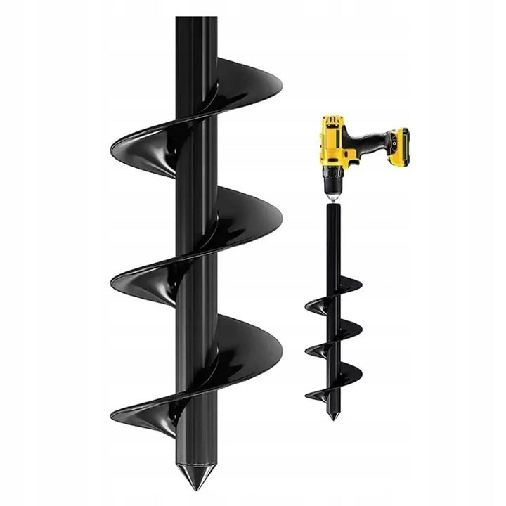 Burghiu spiralat pentru gradina, Zola, compatibil cu bormasina, special pentru gauri in pamant, din otel, 60 x 10 cm, negru