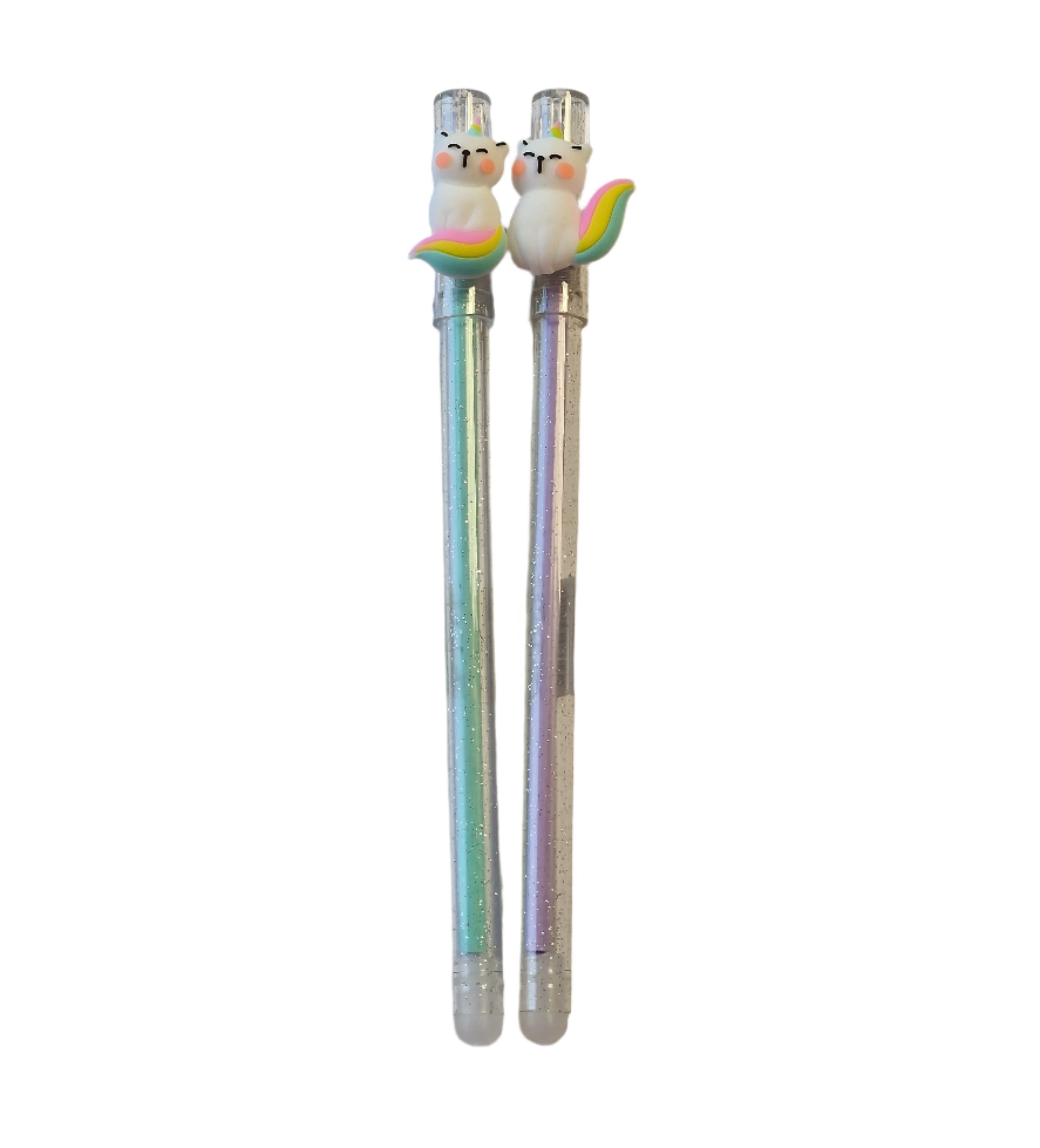 Set  2 pixuri scrie-sterge, Zola®, model cu sclipici, pisicute, grosime de scriere 0.7 mm, verde si mov