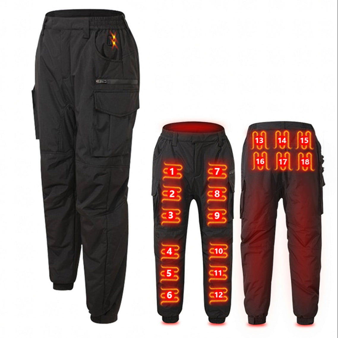 Pantaloni cu incalzire pentru barbati, Zola, marimea 3XL, 3 niveluri diferite de temperatura, cablul USB incorporat, buzunare, 109 cm, negri