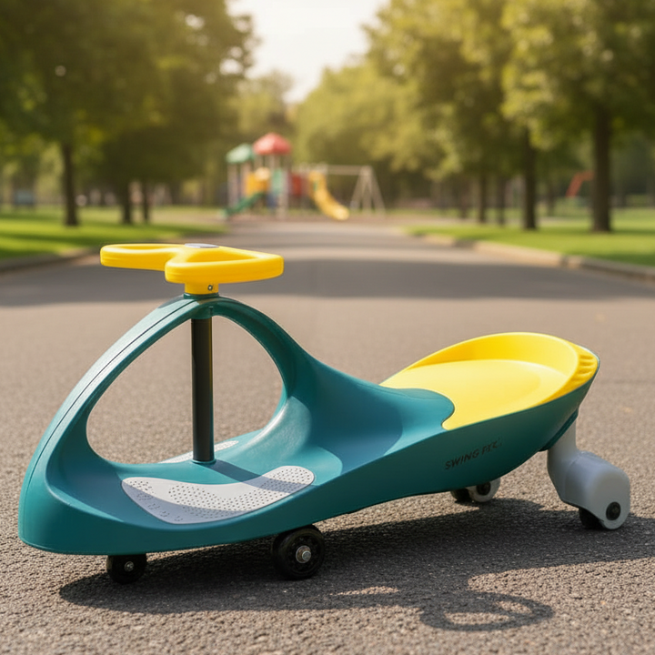 Masinuta pentru copii gravitationala , Zola®, TwistCar,  roti din cauciuc cu LED-uri, greutate maxima suportata 80 kg,  directie 360°, verde-galben