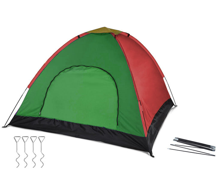 Cort camping 4 persoane, Zola®, plasa pentru insecte, 190x190x135 cm, visiniu cu verde