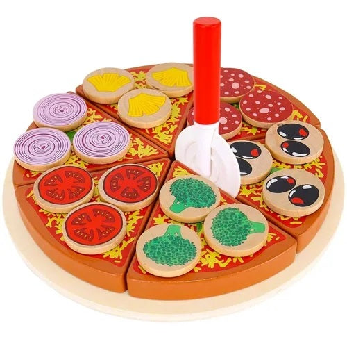 Joc din lemn pentru copii, Zola®, model pizza, usor de feliat, 27 piese