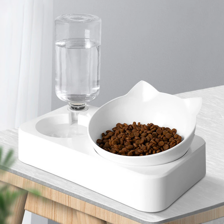 Dozator automat de apa si bol de mancare pentru pisici, Zola®, usor de curatat, plastic, 26x22 cm, alb