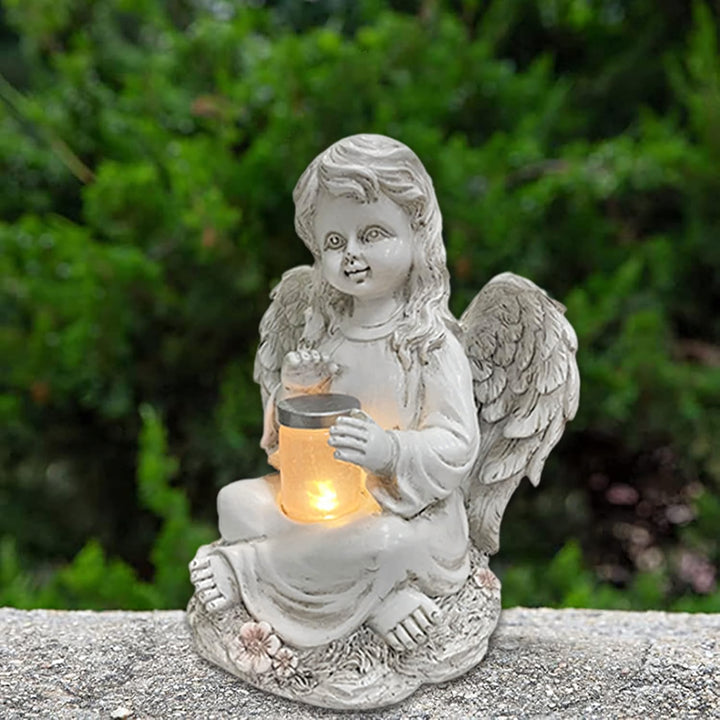 Lampa solara pentru cimitir/gradina, UBX, Inger cu lumanare, LED,  rasina, 12 x 18 cm, alba