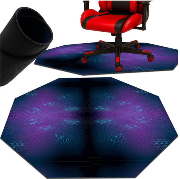 Covoras pentru scaun de gaming, Zola, octogonal, antiderapant, impermeail, grosime 4 mm, 120 x 120 cm, model abstract, albastru/violet