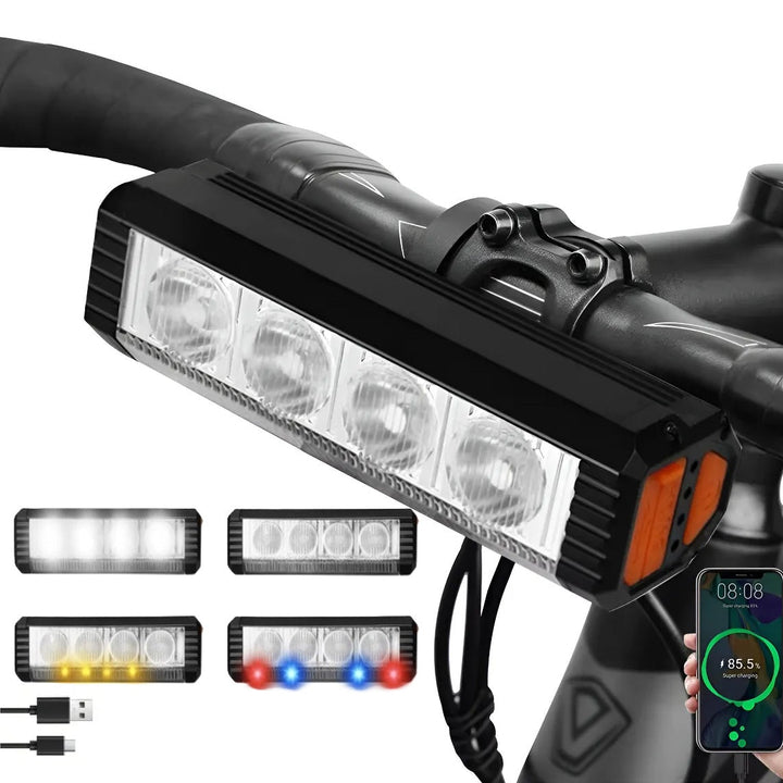 Far pentru bicicleta cu funtctie power bank, Zola, 1200 lm, 4 moduri de iluminare, indicator nivel baterie, rezistent la socuri, USB-C, aluminiu/ABS, negru