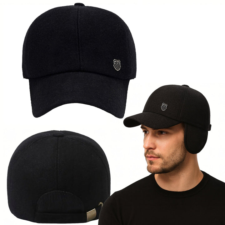 Sapca cu protectie pentru urechi, Zola, circumferinta reglabila 56-60 cm, clape urechi detasabile, material moale, neagra