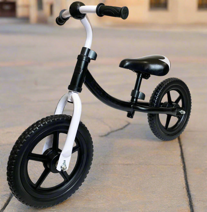 Bicicleta pentru copii fara pedale, Zola®, sa moale, reglabila,  asamblare usoara, greutate suportata 35 kg, 12', alb/negru