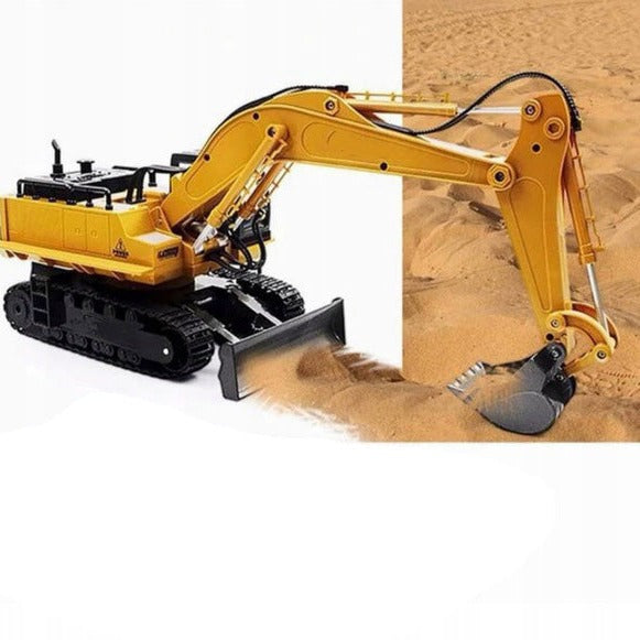 Excavator de jucarie cu telecomanda frecventa de 2.4 GHz, Zola®, rotatie de 360 grade, efecte sonore si luminoare, scara 1: 1 6 , 23x15x 33cm