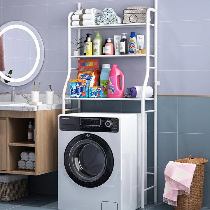 Raft depozitare peste masina de spalat, Zola, 3 polite, din metal si plastic, 153x65x25 cm, alb