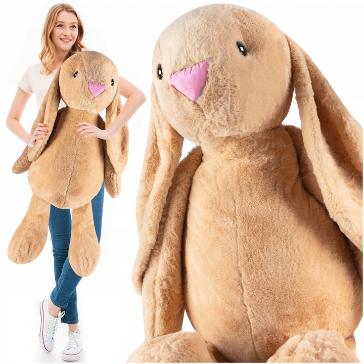 Jucarie de plus iepuras, Zola, tip perna confortabila, umplutura hipoalergenica, material exterior moale, poliester, 120 x 60 x 30 cm, bej