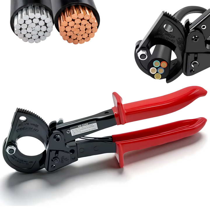 Cleste de taiat cabluri cu clichet, Zola, 240 mm², otel inoxidabil, sistem de blocare, maner ergonomic, negru/rosu