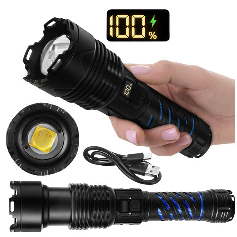 Lanterna tactica LED, Zola, 1500 lm, 5000 mAh, reincarcabila USB-C, zoom, functie powerbank, impermeabila, aluminiu, 18.5-21.3 x 5.5 cm