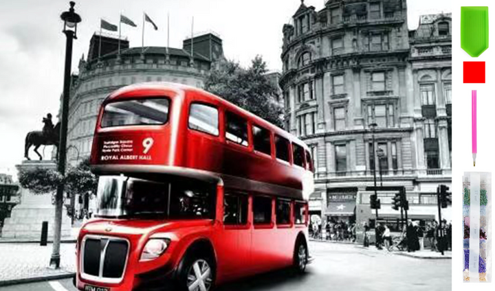 Goblen mozaic cu diamante, Zola, Autobuz in Londra, 30 x 40 cm