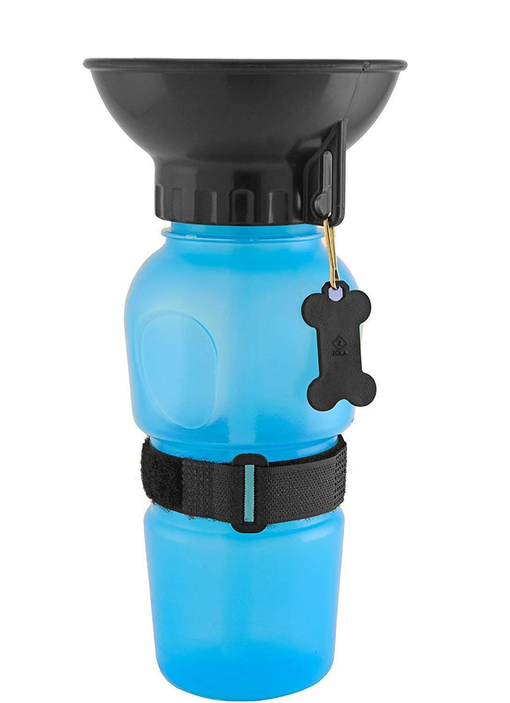 Sticla portabila pentru catei, Zola®, 2in1, stilca si vas pentru apa, albastru/negru, 500 ml
