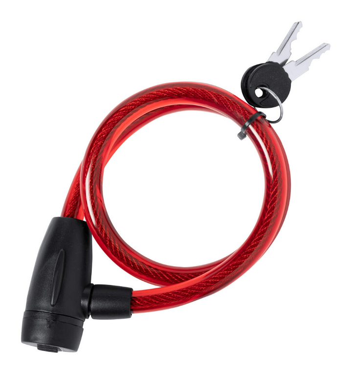 Antifurt bicicleta, Zola®, otel inoxidabil imbracat in silicon, 2 chei, 100 cm, rosu