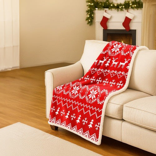 Patura pufoasa festiva, Zola, 130 x 170 cm, model fulgi de zapada si reni, poliester