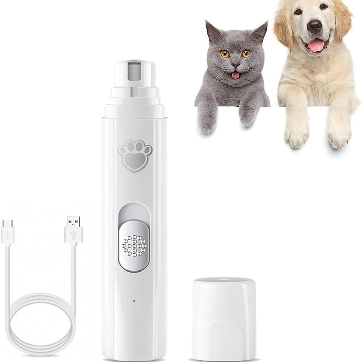 Pila electrica pentru unghii caini si pisici, Zola, capat diamantat, 2 trepte viteza, incarcare USB,  3 x 3 x 14.5 cm, alba