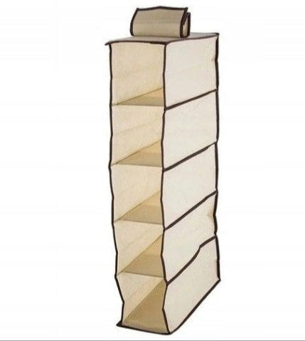 Organizator pentru haine, Zola®, crem, cu 5 compartimente, inchidere velcro, 30X30X120 cm