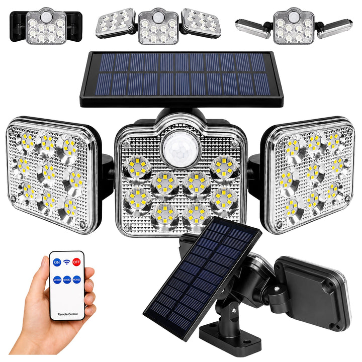 Lampa solara LED 3 panouri, UBX, 138 LED-uri, senzor miscare si crepuscular, telecomanda, baterie 1600 mAh, rezistenta la intemperii
