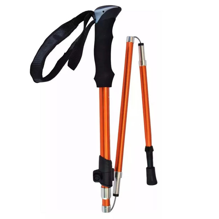 Bat pentru trekking, Zola, lungime reglabila 90-130 cm, pliabil, sistem antisoc, maner anti-alunecare, husa depozitare, portocaliu