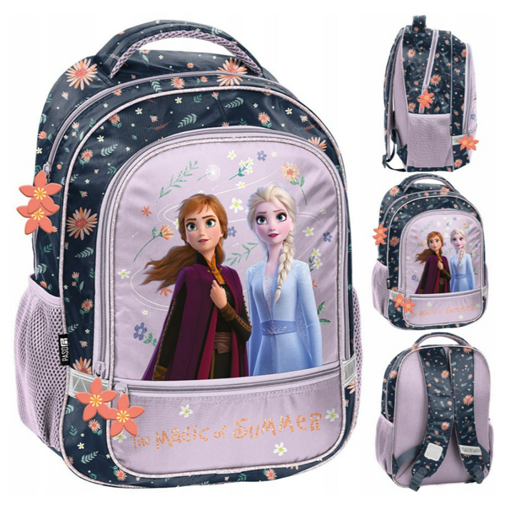 Ghiozdan scolar, Zola, Disney Frozen, 2 compartimente, impermeabil, 38 x 29 x 16 cm, negru/lila