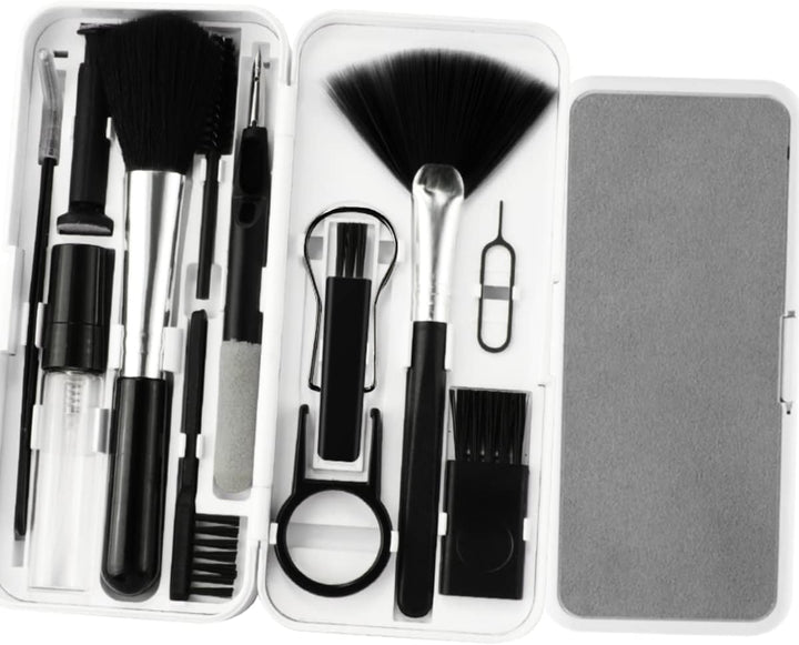 Kit multifunctional 18 in 1 pentru curatarea produselor electronice, Zola,  carcasa depozitare, 12.5x5x2.5 cm, negru/gri