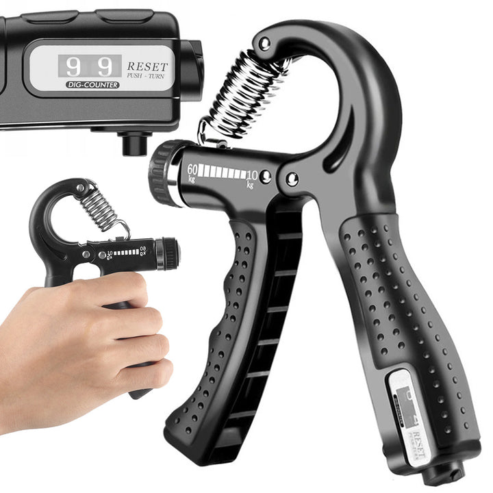 Flexor pentru antebrat, Zola®, din otel, reglabil, functie de numarare,exercitii recuperare maini,  maner ergonomic, 10-60 kg, 16 cm, negru