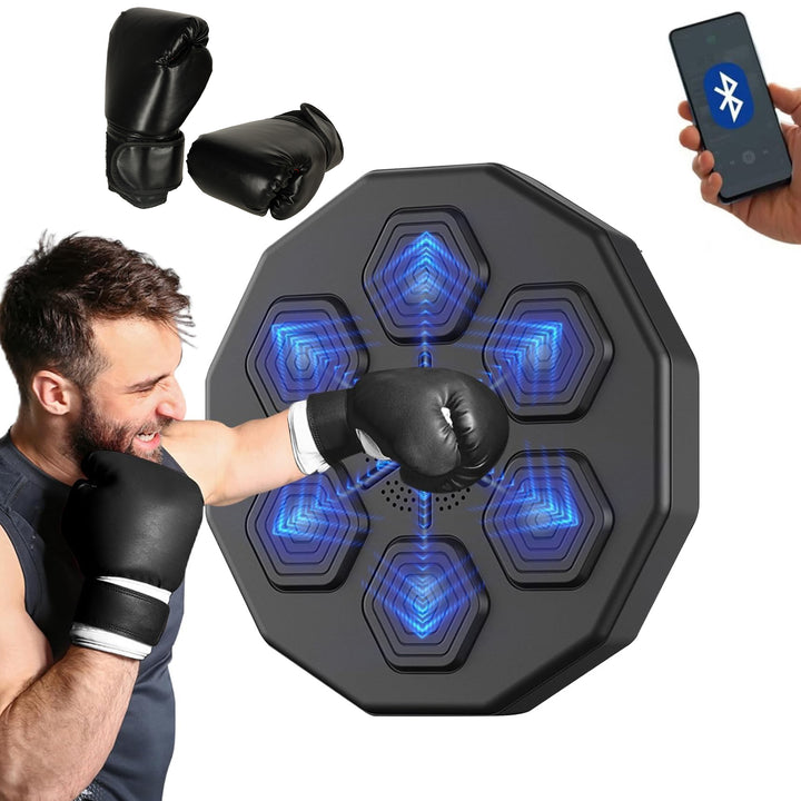 Aparat interactiv de box electronic cu bluetooth, Zola, muzical, 2 manusi, lumina LED, 40 x 40 x 7 cm, negru