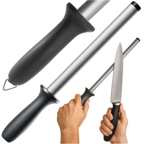 Masat pentru ascutit cutite, Zola, diamantat, pila, lungime 30 cm, cu agatatoare, inox si plastic PP, gri