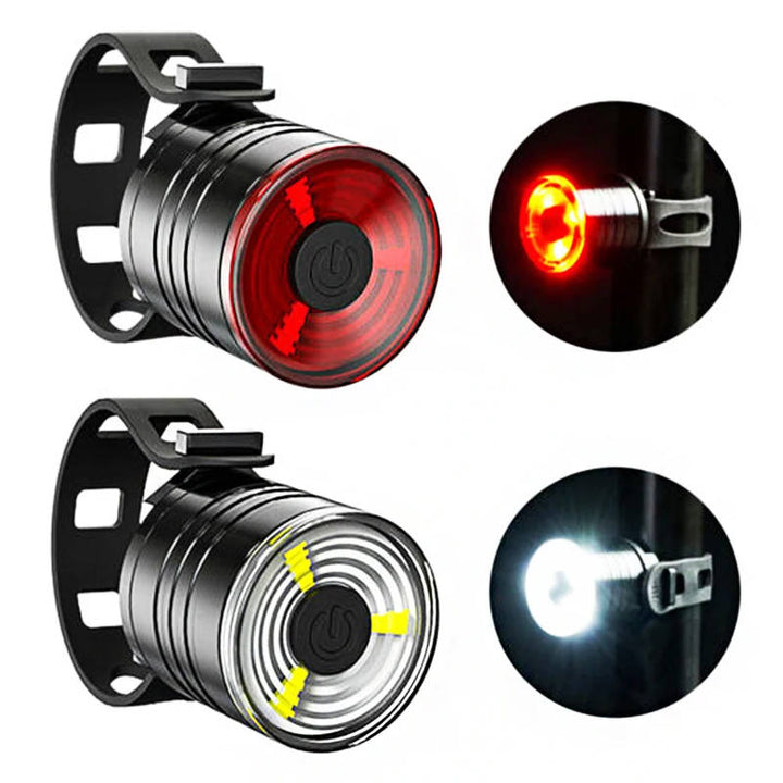 Set lumini bicicleta fata si spate, Zola, LED, rezistente la apa IPX4, alimentare baterii, benzi fixare, aluminiu/plastic