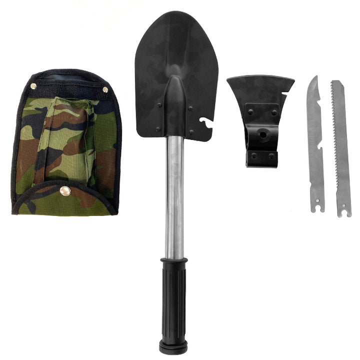 Kit supravietuire 5 in 1, Zola, lopata, topor, ferastrau, cutit si husa, culoare negru/verde