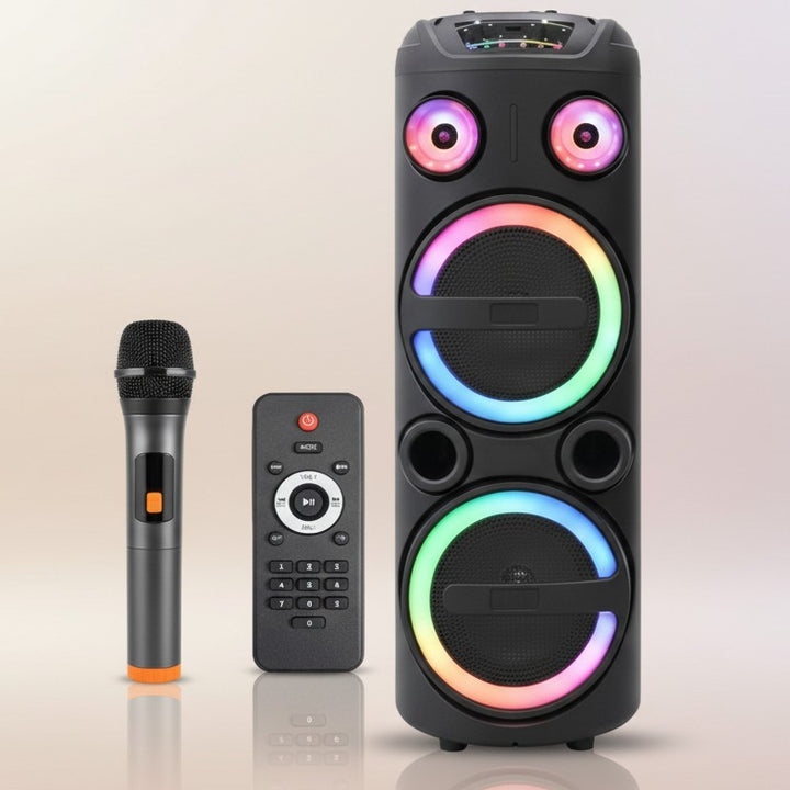 Boxa Bluetooth, Zola, conexiune TWS, port USB/TF/jack, LED RGB, microfon, telecomanda, 31.7 x 31 x 82.2 cm, neagra