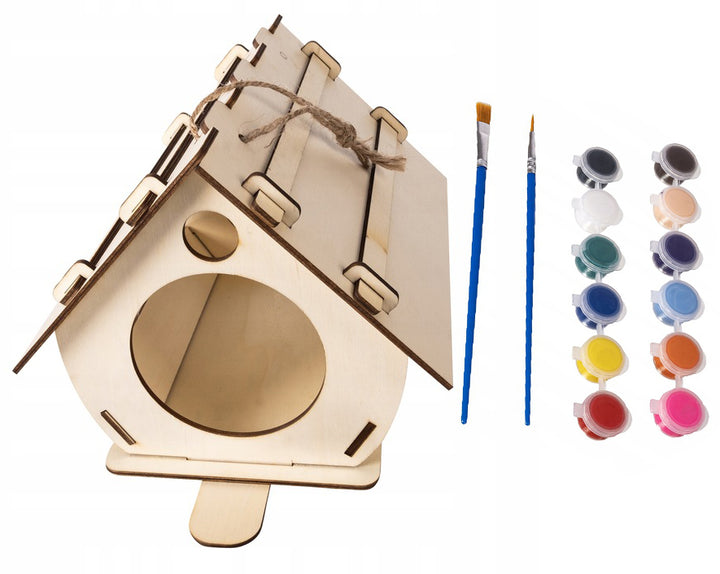 Set creativ de construit si pictat casuta pentru pasari, Zola, din lemn, 32.5 x 21 x 19 cm