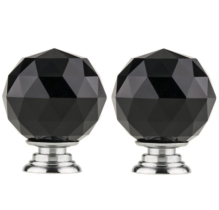 Set 2 manere pentru usa, Zola®, model cristal, Diametrul maner 30 mm , inaltime 40 mm, negru