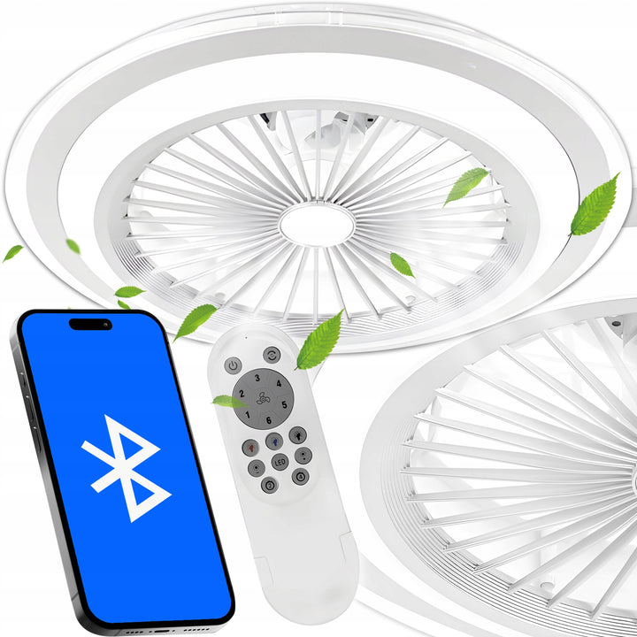 Lampa led cu ventilator de tavan, Zola, 72W, 64 LED-uri, 6 trepte viteza, temperatura culoare reglabila 2700-6500K, control telecomanda/aplicatie, 51 x 17 cm, alb