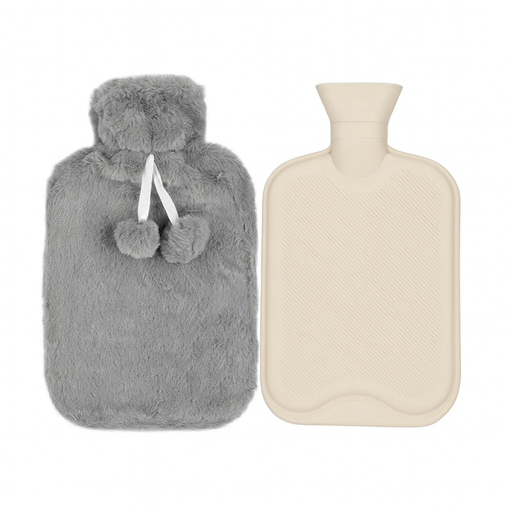 Perna pentru apa calda, Zola, capacitate 0.5 l, din cauciuc, husa pufoasa, 23 × 12.5 cm, gri