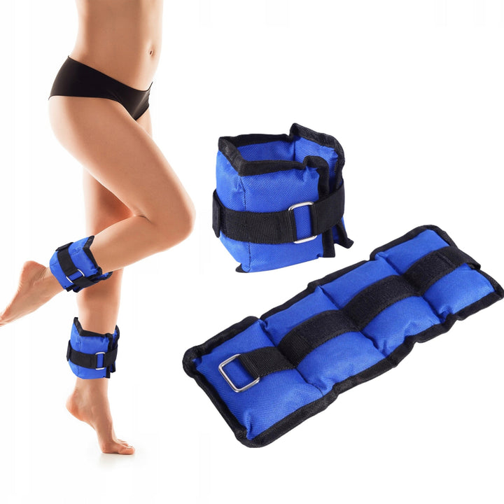 Set greutati de fitness pentru incheieturi/glezne, Zola, 2 x 1 kg, prindere velcro, neopren, albastru/negru