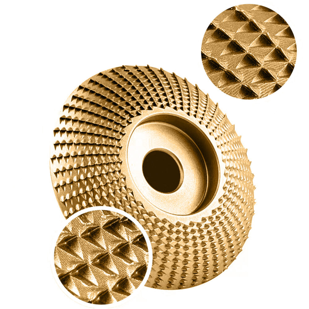 Set 4 discuri pentru prelucrarea lemnului, Zola, model 2 x plate, 1x concav si 1 x conic, diametru disc 100 mm, 15000 rpm, diametrul orificiilor discurilor16 mm, auriu