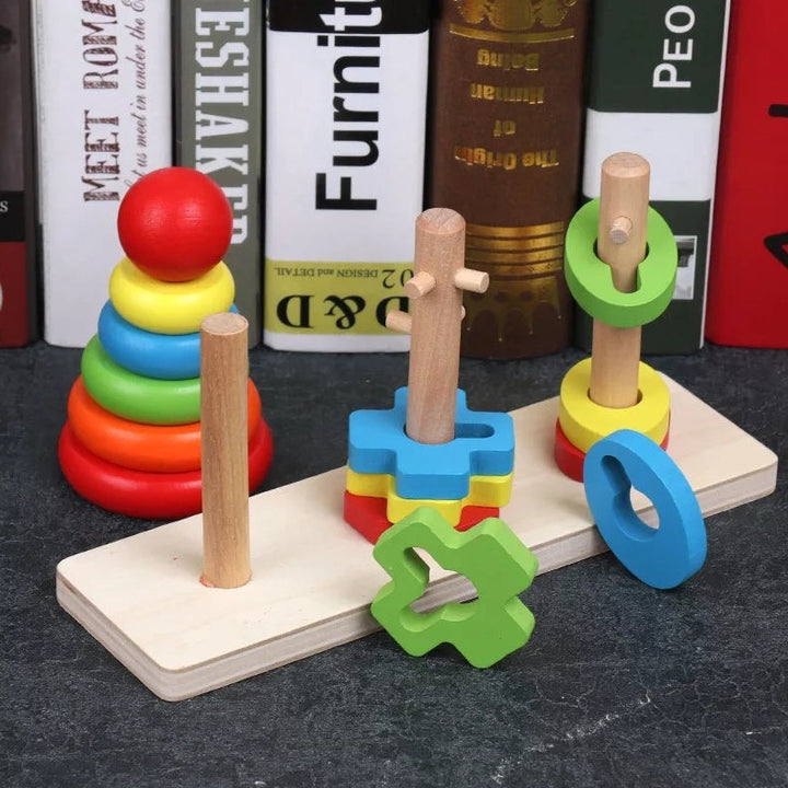 Jucarie educativa din lemn, Zola®, Montessori, sortator forme si culori, culori vesele,  7x 22.5 x11.5 cm