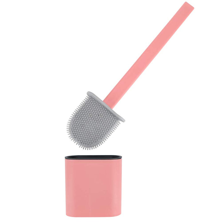 Perie de toaleta, Zola®, cu recipient pentru scurgerea apei, perii moi, din silicon si maner din plastic, patrata, 35x8x2 cm, roz