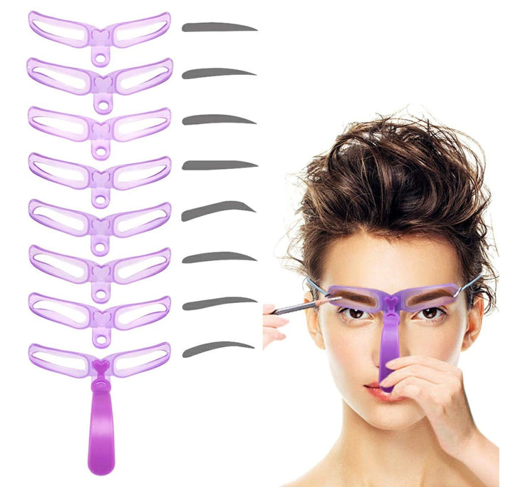 Kit sabloane pentru conturarea sprancenelor, Zola®, reutilizabile, 8 bucati, forme diferite,suport prindere, mov
