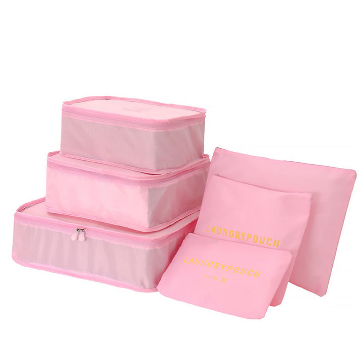 Set 6 organizatoare pentru bagaj de voiaj, Zola®, cu feormoar, marimi diferite, 2l, roz