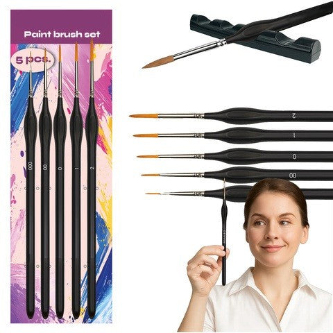 Set 5 pensule pentru pictura cu suport, Zola, dimensiuni 000-2, peri sintetici, maner lemn, 18.5 cm, negru