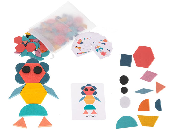 Puzzle educativ din lemn,Zola, 180 piese colorate, cu modele si geanta depozitare, joc creativ