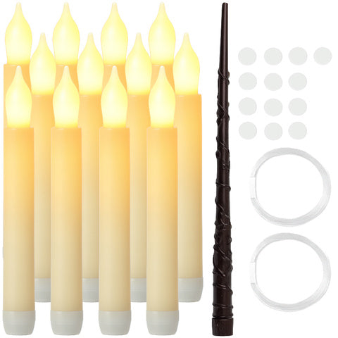 Set 12 lumanari LED magice si telecomanda bagheta, Zola, lumina alb cald, suspendate, accesorii montare, 16.5 cm, alb